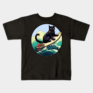 Black Cat Serious Surf Kids T-Shirt